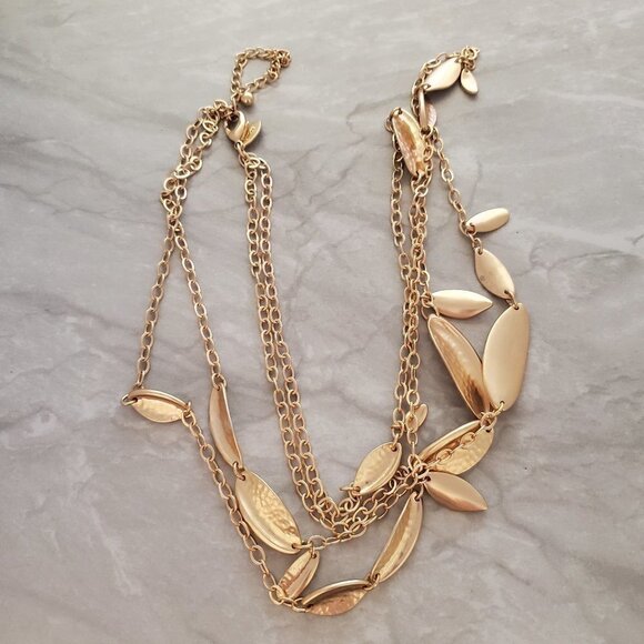 💖 Chicos Matte Gold Multi Strand Textured Statement Necklace 💖 - Picture 1 of 8